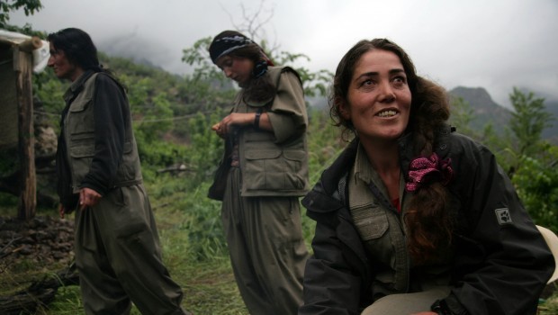 Female members of the Kurdistan Workers' Party (PKK) are pictured in the northern Iraqi city of Dohuk on May 13, 2013, as the group was preparing for the return of their comrades stationed in Turkey.  (AFP PHOTO/SAFIN HAMED)