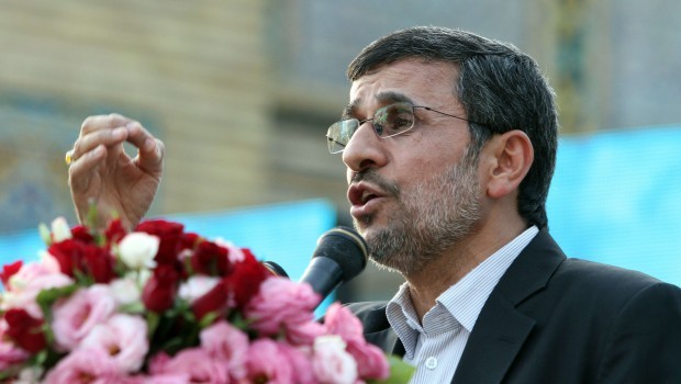 Iran's outgoing President Mahmoud Ahmadinejad in mid-June gives a speech during a ceremony at Tehran's Golestan Palace celebrating its inscription on the UNESCO World Heritage List on July 7, 2013. (AFP PHOTO/ATTA KENARE)