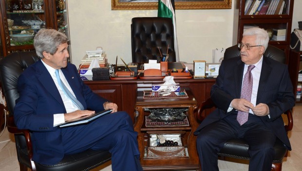 A photograph supplied by the Palestinian Authority shows Palestinian President Mahmoud Abbas (R) as he meets with US Secretary of State John Kerry in Amman, Jordan, 17 July 2013, on his sixth trip to the region in four months in a bid to revive peace talks between Israel and the Palestinians. EPA/THAER GANAIM/HANDOUT