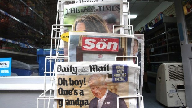 National newspapers on display at a local newsagent's shop in London, Britain, 23 July 2013, a day after the arrival of the Royal baby boy. Catherine, Thirty-one year old Catherine Duchess of Cambridge gave birth to her, and Prince William's, first child, at 4.24pm BST at the Lindo Wing of St. Mary's hospital in London on 22 July 2013. (EPA/RICK FINDLER)