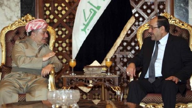 Iraqi Prime Minister Nuri Al-Maliki meets with Iraqi Kurdish President Masoud Barzani in Baghdad, July 7, 2013. REUTERS/Azad Lashkari