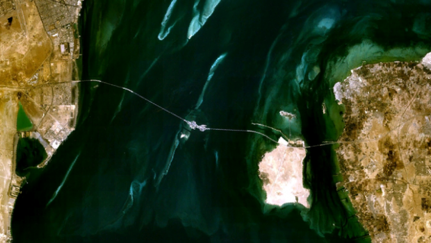 The King Fahd Causeway as seen from space. Source: NASA World Wind