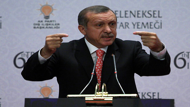 Turkish Prime Minister Tayyip Erdogan addresses foreign ambassadors after a traditional iftar, the meal to break Ramadan in Ankara, on July 18. 2013. (AFP/Adem Altan)