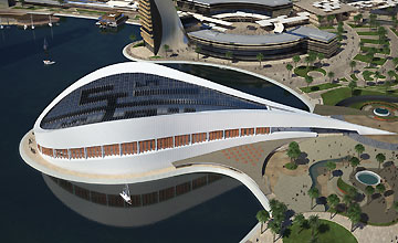 The letters on the roof of the new library will spell out 'read' in Arabic.  (Image courtesy of AMBS)