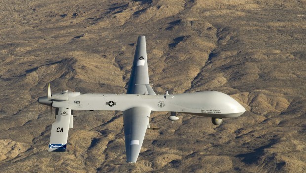 A U.S. Air Force MQ-1 Predator unmanned aerial vehicle assigned to the California Air National Guard's 163rd Reconnaissance Wing flies near the Southern California Logistics Airport in Victorville, California, on January 7, 2012. (REUTERS/U.S. Air Force/Tech. Sgt. Effrain Lopez/Handout)