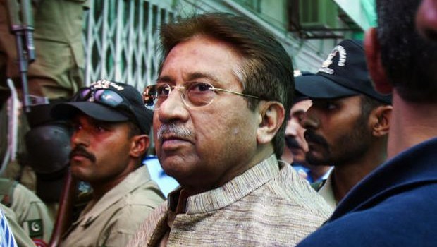 FILE - In this April 20, 2013, file photo, Pakistan's former President and military ruler Pervez Musharraf arrives at an anti-terrorism court in Islamabad, Pakistan. (AP Photo/Anjum Naveed, File)