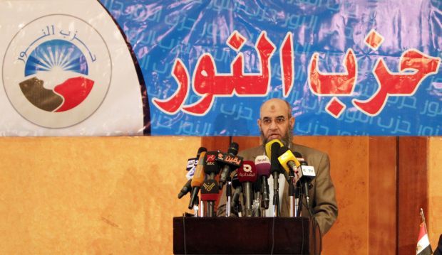 Younes Makhioun, the head of the Nour party, speaks during a news conference about constitution in Cairo December 5, 2013. (Reuters/Mohamed Abd El Ghany)