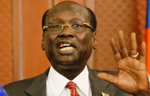 South Sudan's Information Minister Barnaba Marial Benjamin addresses a news conference in the Kenyan capital of Nairobi April 2, 2012. (Reuters/Thomas Mukoya)