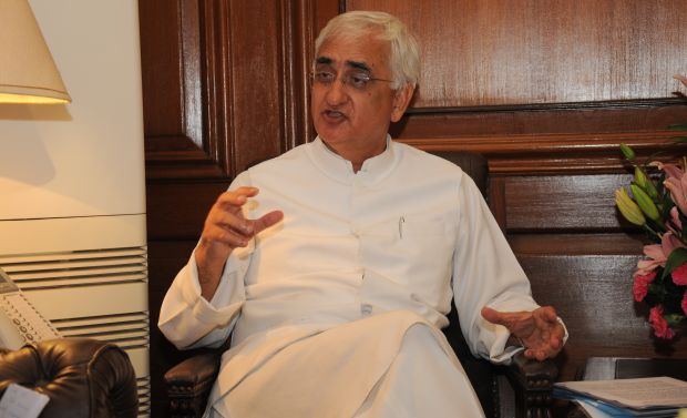 Indian Foreign Minister Salman Khurshid speaks to Asharq Al-Awsat in his office in New Delhi on February 27, 2014. (Asharq Al-Awsat)
