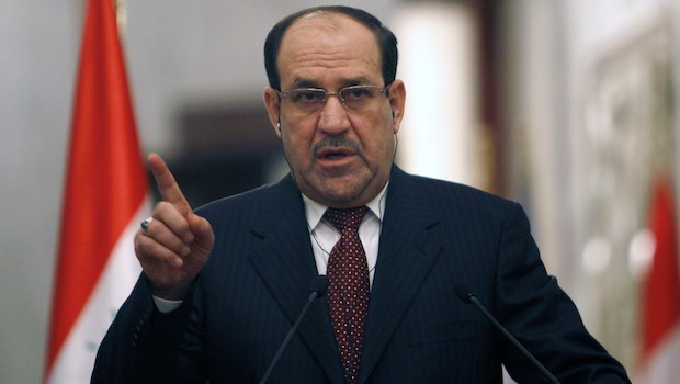 Iraqi Prime Minister Nuri Al-Maliki gives a joint press conference with United Nations Secretary-General Ban Ki-moon (unseen) in Baghdad about the situation in Iraq and Syria on January 13, 2014, during the latter's two-day visit to Iraq. (AFP PHOTO/Ahmed Saad/POOL)