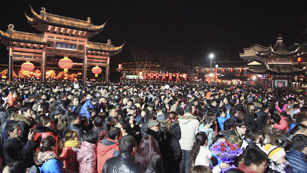 People visit the Confucius Temple to celebrate the Lantern Festival in Nanjing, in eastern China's Jiangsu province, in February 2014. (AP Photo)