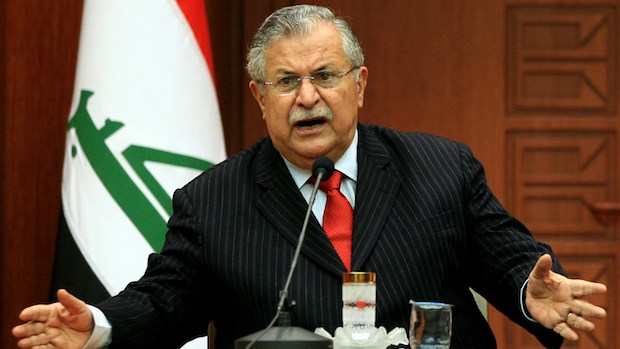 Iraqi President Jalal Talabani speaks during a press conference on March 7, 2008, in Ankara. (AFP PHOTO/ADEM ALTAN)