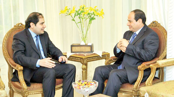 Egyptian presidential candidate Abdel-Fattah El-Sisi speaks to Asharq Al-Awsat Editor-in-Chief Dr. Adel Al Toraifi in Cairo on May 23, 2014. (Asharq Al-Awsat)