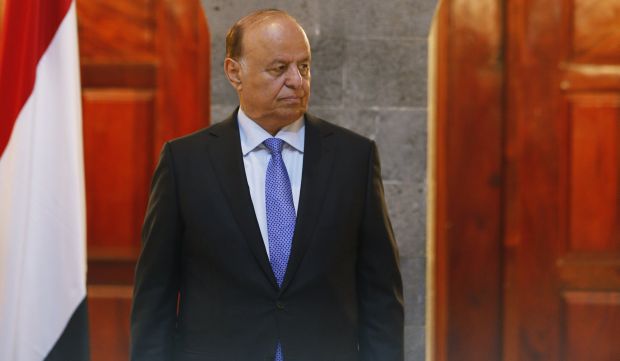 Yemen's President Abdu Rabbu Mansour Hadi stands during a reception ceremony on the occasion of the holy fasting month of Ramadan at the Republican Palace in Sanaa July 7, 2014. (Reuters/Khaled Abdullah)