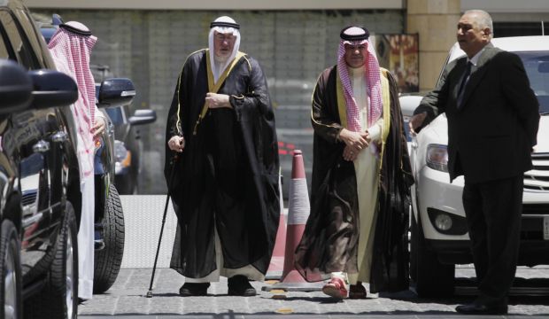 Iraqi Sunni leaders arrive at the Jordan Intercontinental hotel on Wednesday, July 16, 2014. </br>(AP Photo/Mohammad Hannon)
