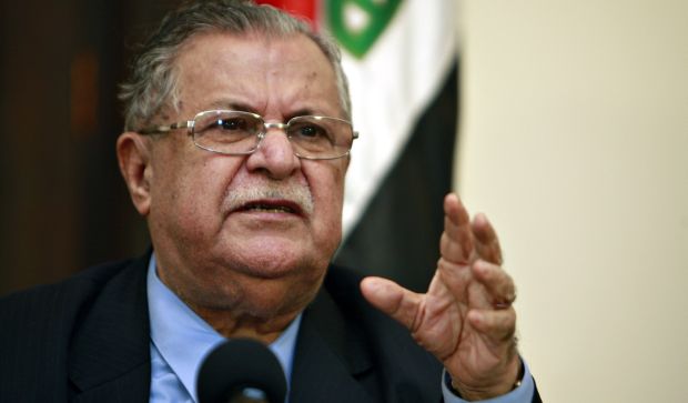Jalal Talabani addresses a press conference in Baghdad in this March 2, 2009, file photo.</br>(AFP PHOTO/ALI AL-SAADI)