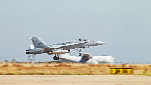 A handout image released by the US Marines via DVIDS shows an F/A-128 Hornet taking off from Marine Corps Air Station (MCAS) Miramar, California, USA, 21 May 2012. (EPA)