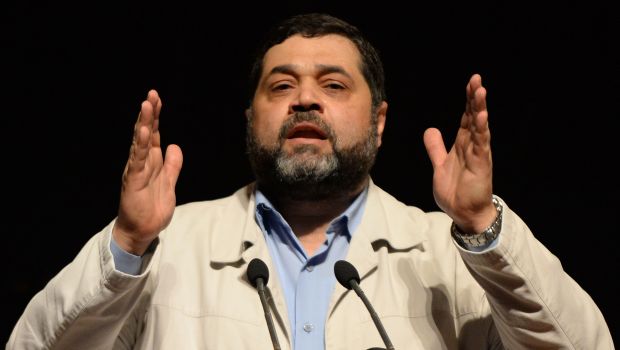 Palestinian Islamic movement Hamas' leader, Osama Hamdan gives a speech during the fifth annual meeting of the Moroccan movement for Unification and Reform on August 9, 2014 at the Mohammed V theatre in the capital Rabat. (AFP/Fadel Senna)