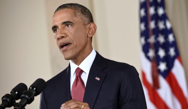 US President Barack Obama addresses the nation from the Cross Hall in the White House in Washington, on Wednesday, September 10, 2014. (AP Photo/Saul Loeb, Pool)