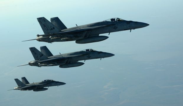 Formation of US Navy F-18E Super Hornets in flight over northern Iraq on September 23, 2014. (AFP Photo/US Air Force /Staff Sgt. Shawn Nickel)
