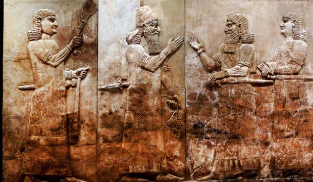 This Monday, Sept. 15, 2014 photo shows, bas-relief displayed at the Iraqi National Museum in Baghdad. (AP Photo/Hadi Mizban)