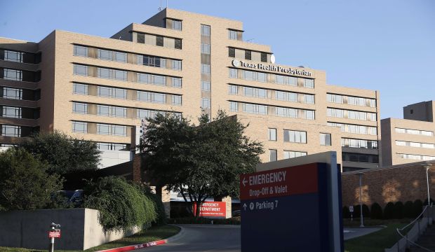 The emergency entrance to Texas Health Presbyterian hospital, October 12, 2014, in Dallas, Texas. (AP Photo/Brandon Wade)
