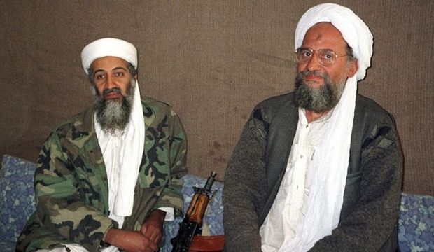 This undated file photo shows late Al-Qaeda leader Osama Bin Laden (L) sitting with his successor Ayman Al-Zawahiri in an unknown location. (Reuters)