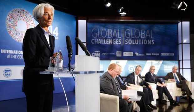 International Monetary Fund (IMF) Managing Director Christine Lagarde gives opening remarks before a session addressing inclusive growth during the World Bank and IMF annual meetings in Washington, DC, USA, on October 8, 2014. (Reuters/Jonathan Ernst)