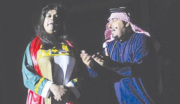 Actors perform on stage during the play 'Yaby Lahu' on Tarout island, on Saudi Arabia’s east coast. (Asharq Al-Awsat) 