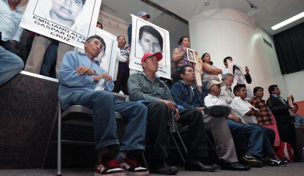 The relatives of 43 missing students take part in a press conference in Mexico City, Mexico, on October 29, 2014. (EPA/Alex Cruz)