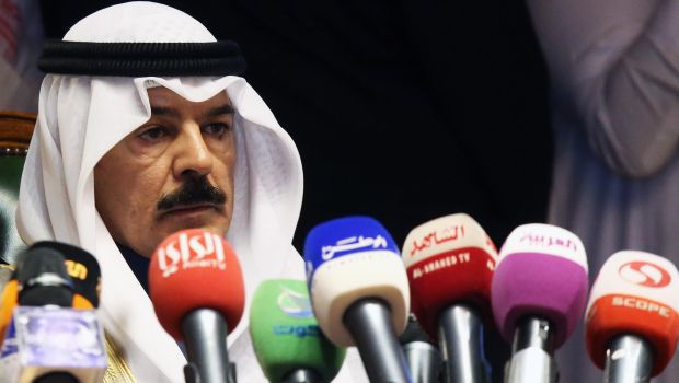 Kuwaiti Interior Minister Sheikh Mohammad Al-Khalid Al Sabah speaks during the 33rd meeting for the Gulf Cooperation Council (GCC) interior ministers at Bayan Palace in Kuwait city on November 26, 2014. (AFP PHOTO/YASSER AL-ZAYYAT.)