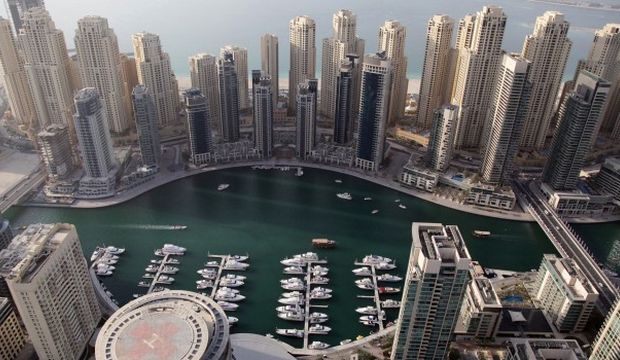 An image taken from the Burj Khalifa, the world's tallest skyscraper, on May 21, 2013 shows part of Dubai's Marina. (AFP Photo/Marwan Naamani)