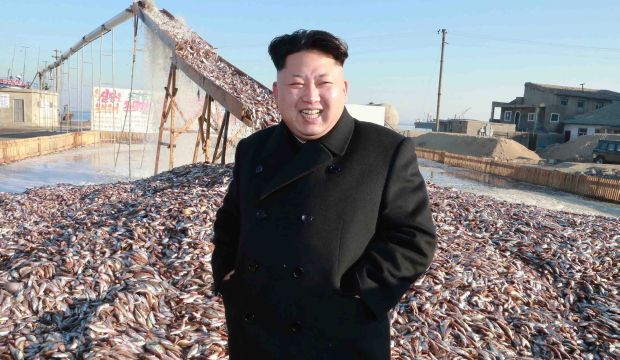 In an undated picture made available by the North Korean Central News Agency (KCNA) on November 20, 2014 North Korean leader Kim Jong-un tours a military fisheries processing factory at an unknown location in North Korea.  (EPA/KCNA) 