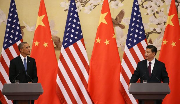 US President Barack Obama (L) and Chinese President Xi Jinping attend a press conference at the Great Hall of the People, in Beijing, China, on November 12, 2014. (EPA/How Hwee Young)