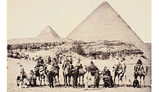 The Prince of Wales and his travel companions at the Pyramids of Giza in March 1862. (Royal Collection - Queen Elizabeth II)
