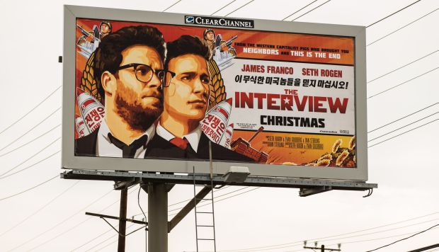  A billboard for the film "The Interview" is displayed on December 19, 2014 in Venice, California. (Christopher Polk/Getty Images/AFP)