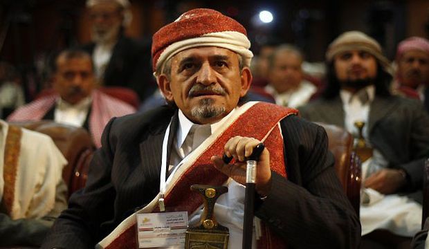 This undated file photo shows Sheikh Sadeq Al-Ahmar, the head of Yemen’s powerful Ahmar tribe. (AP Photo/Hani Mohammed)