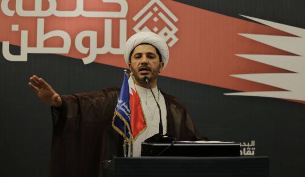 This November 12, 2014 file photo shows Sheikh Ali Salman, the head of Al-Wefaq, the main Shi'ite opposition group in Bahrain, speaking in the capital Manama. (AP Photo/Hasan Jamali, File)