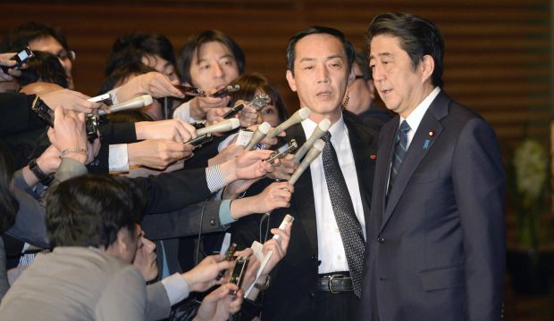 Japan's Prime Minister Shinzo Abe speaks to the media in Tokyo following the release of a video claiming a Japanese hostage held by ISIS has been executed on January 24, 2015. (Reuters/Kyodo)