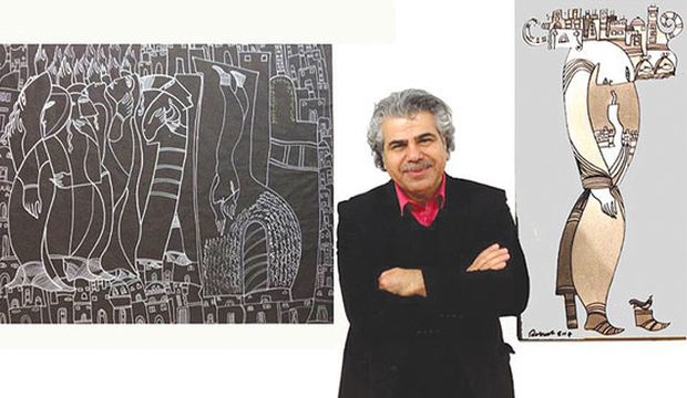 Rebwar Saeed with his work. 