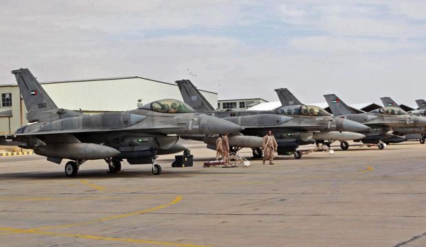 F-16 fighter jets from the United Arab Emirates (UAE) arrive at an air base in Jordan, on February 8, 2015. (REUTERS/Petra News Agency)