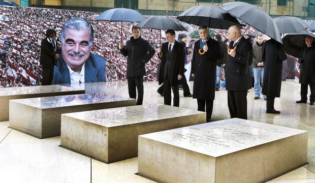 US Ambassador to Lebanon, David Hill (3 - R), pays his respects at the tomb of former Lebanese prime minister Rafik Hariri, during the 10th anniversary of his assassination in downtown Beirut, Lebanon, on February 13, 2015. (EPA/Nabil Mounzer)