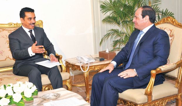 Egyptian President Abdel-Fattah El-Sisi (R) is interviewed by Asharq Al-Awsat Editor-in-Chief Salman Al-Dossary. (Asharq Al-Awsat/Ahmed Fuad)
