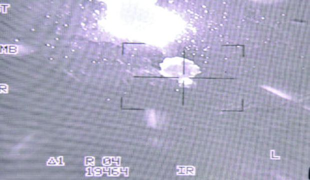 A screen-grab of footage presented by Saudi Arabia’s Defense Ministry on March 29, 2015 shows a view from Saudi warplanes bombing Houthi targets in Yemen. (SPA/Saudi Defense Ministry)