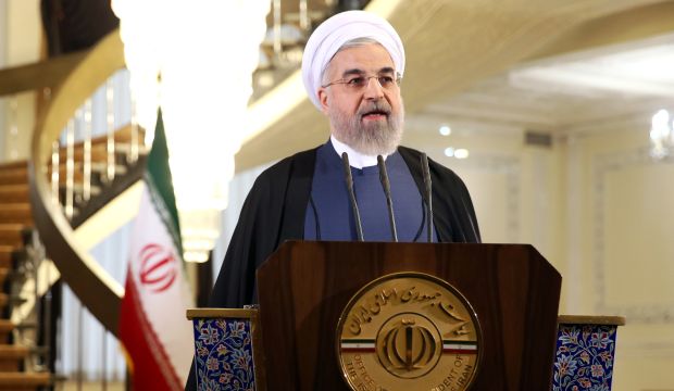 Iranian President Hassan Rouhani speaks in a news briefing at the Saadabad palace in Tehran, Iran, on April 3, 2015. (AP Photo/Ebrahim Noroozi)