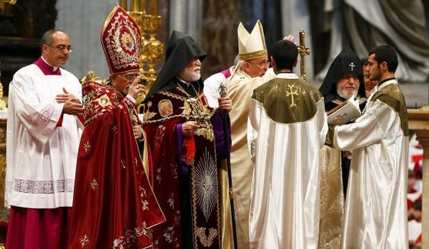 Pope Francis blesses during a mass on the 100th anniversary of the Armenian mass killings, in St. Peter's Basilica at the Vatican. (Reuters)