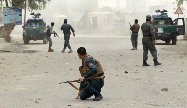Policemen keep watch at a site after a third explosion in Jalalabad April 18, 2015. (Reuters)