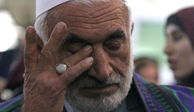 The father of 27-year-old Farkhunda, who was beaten to death by a mob, attends a hearing at the Primary Court in Kabul, Afghanistan, on May 6, 2015. (AP Photo/Allauddin Khan)