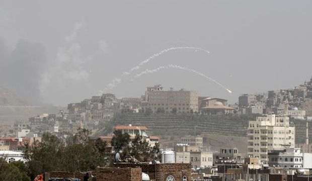 Rockets fly from a missile base which was hit by an airstrike in Yemen's capital Sana’a, in this April 21, 2015 file picture. (Reuters/Khaled Abdullah)