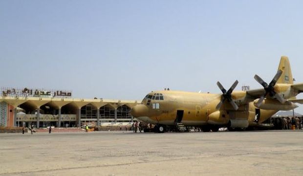 A Saudi military cargo plane is seen at the international airport of Yemen's southern port city of Aden, on July 22, 2015. (Reuters/Stringer)